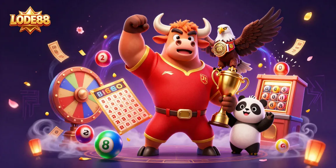 Enjoy the thrill of LODE88 with a vibrant 3D casino scene celebrating victories in gaming.