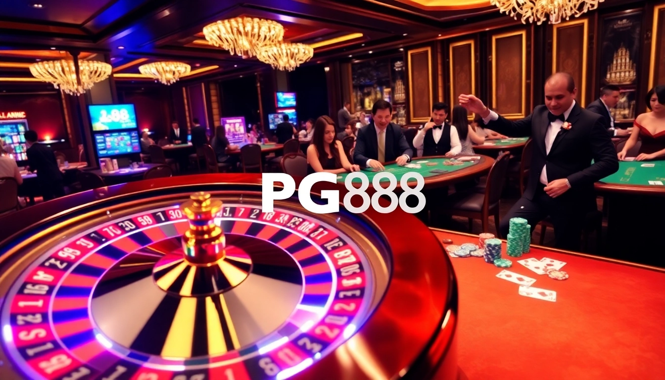 Players enjoying table games at PG88 casino, showcasing excitement and luxury.