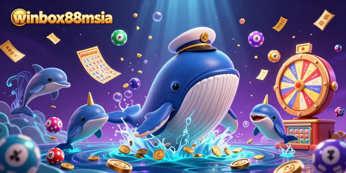 winbox88msia brings excitement with a vibrant underwater casino scene featuring a whale, narwhal, and dolphins.