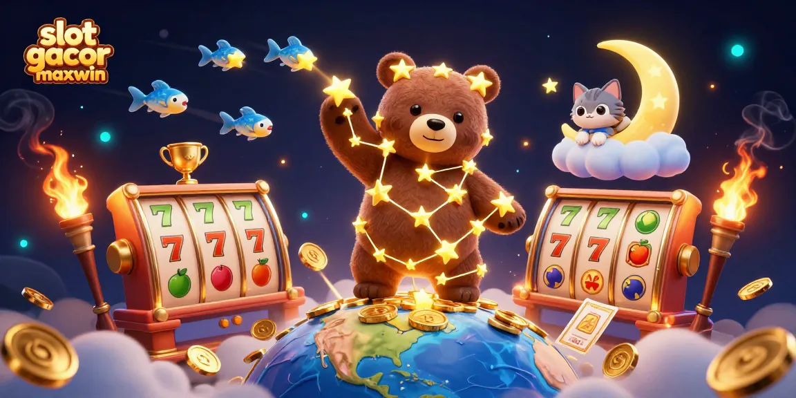 Experience slot gacor maxwin with a vibrant 3D digital scene showcasing fruits and coins.