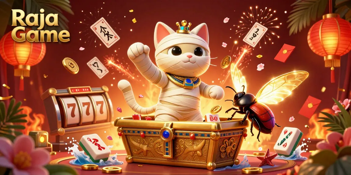 Engage in thrilling gameplay with Raja Game's Egyptian-themed casino illustration featuring vibrant and dynamic elements.