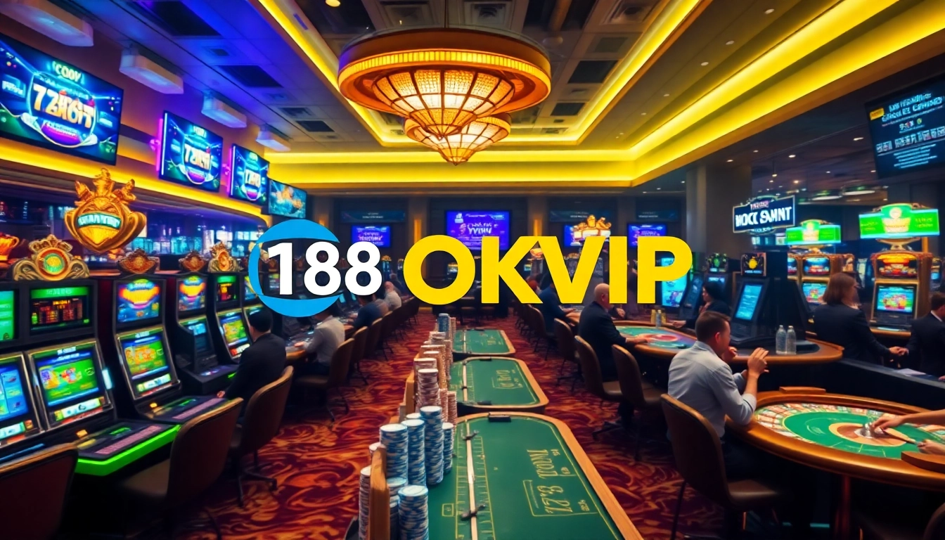 C168 OKVIP players enjoy an upscale casino experience with vibrant slot machines and interactive gaming tables.