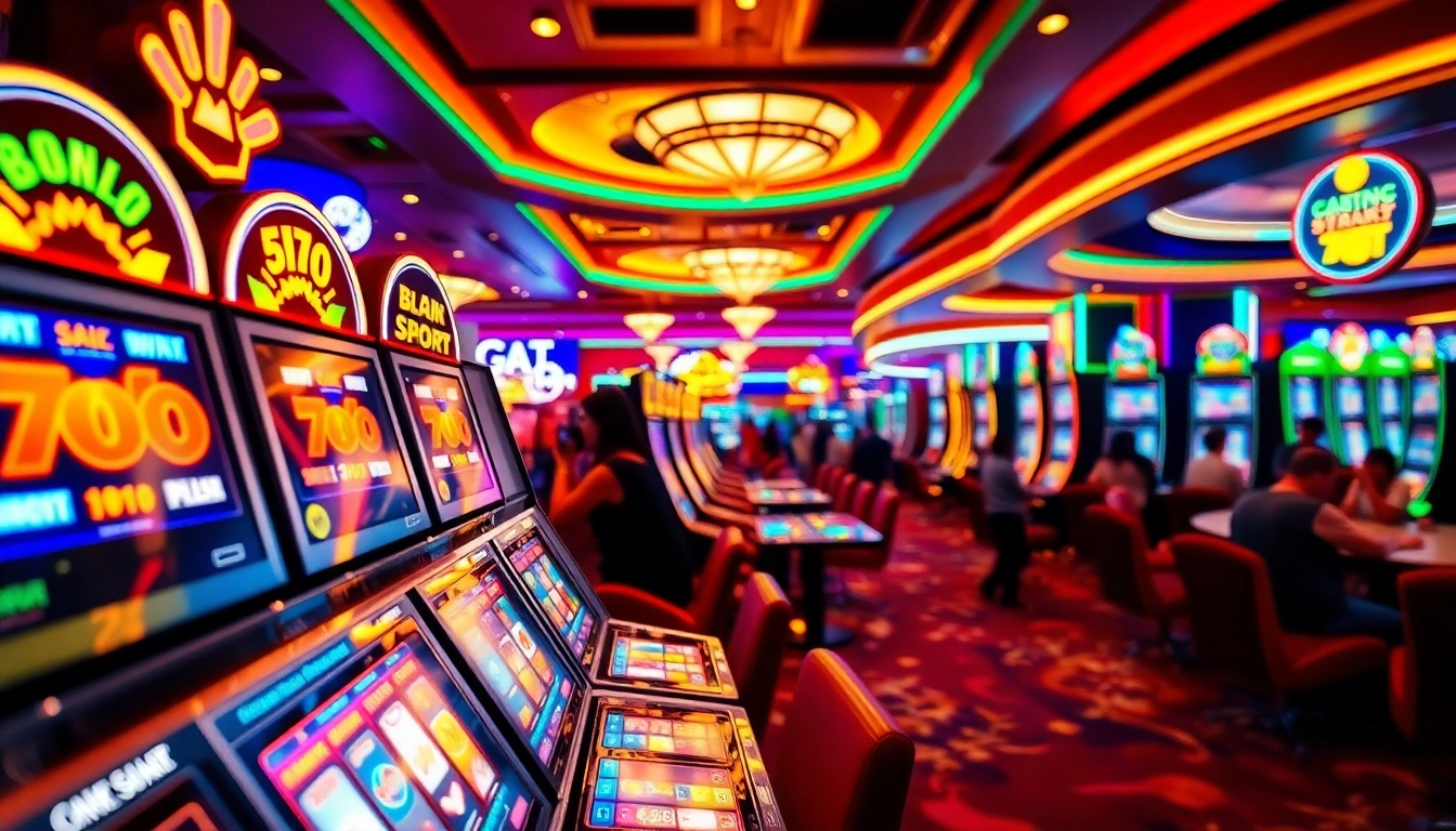 Slot machines in a lively casino scene highlighting xgslot88, capturing the thrill of gaming.