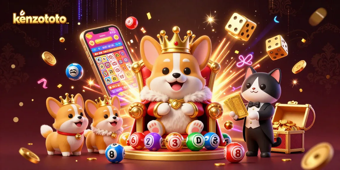 kenzototo lottery scene showcasing a corgi and cat butler amid jackpots and games
