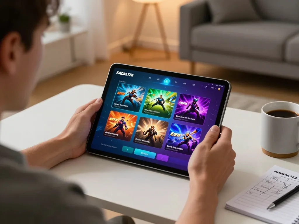 KADAL778 gaming session showing a player engaged with colorful games on a tablet