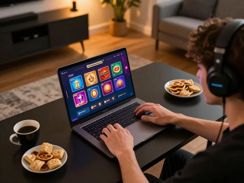 Person enjoying phdream6268 online gaming on a laptop, showcasing exciting casino app interface.