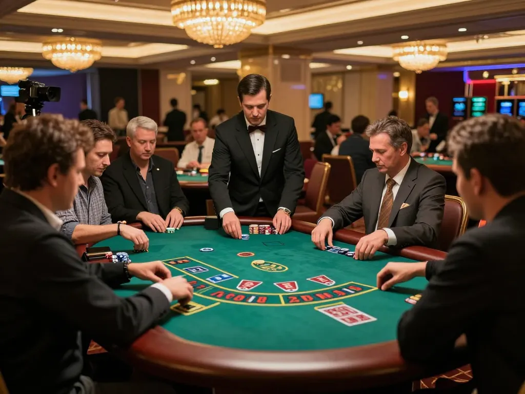 Players enjoying a game of blackjack at MM88 casino with luxury decor and vibrant atmosphere.
