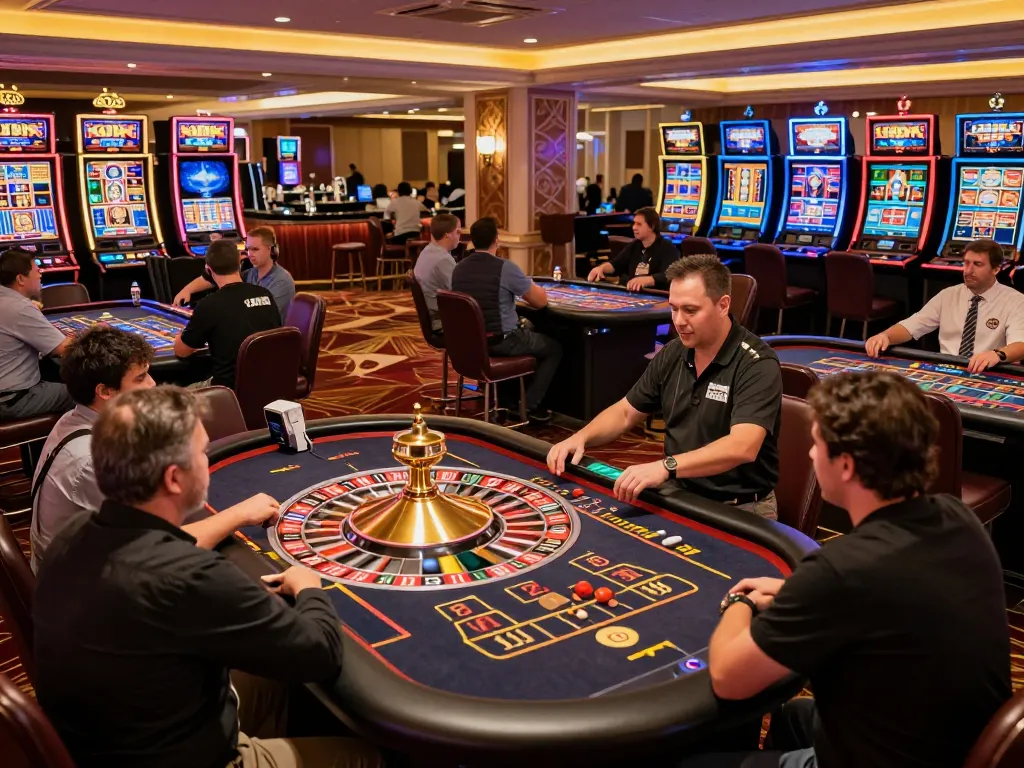 KONG 88 Casino atmosphere with players engaging in roulette, vibrant slot machines in the background, showcasing exciting gameplay.