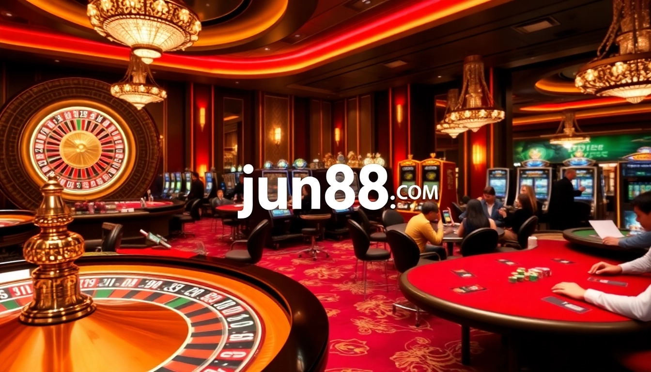 Experience thrilling gameplay at jun88.com with vibrant slot machines and luxurious casino tables.