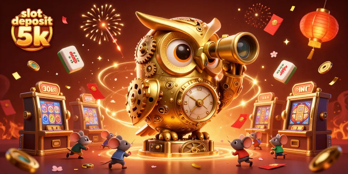 Experience thrilling action with slot deposit 5k as cartoon characters celebrate at a vibrant casino backdrop.