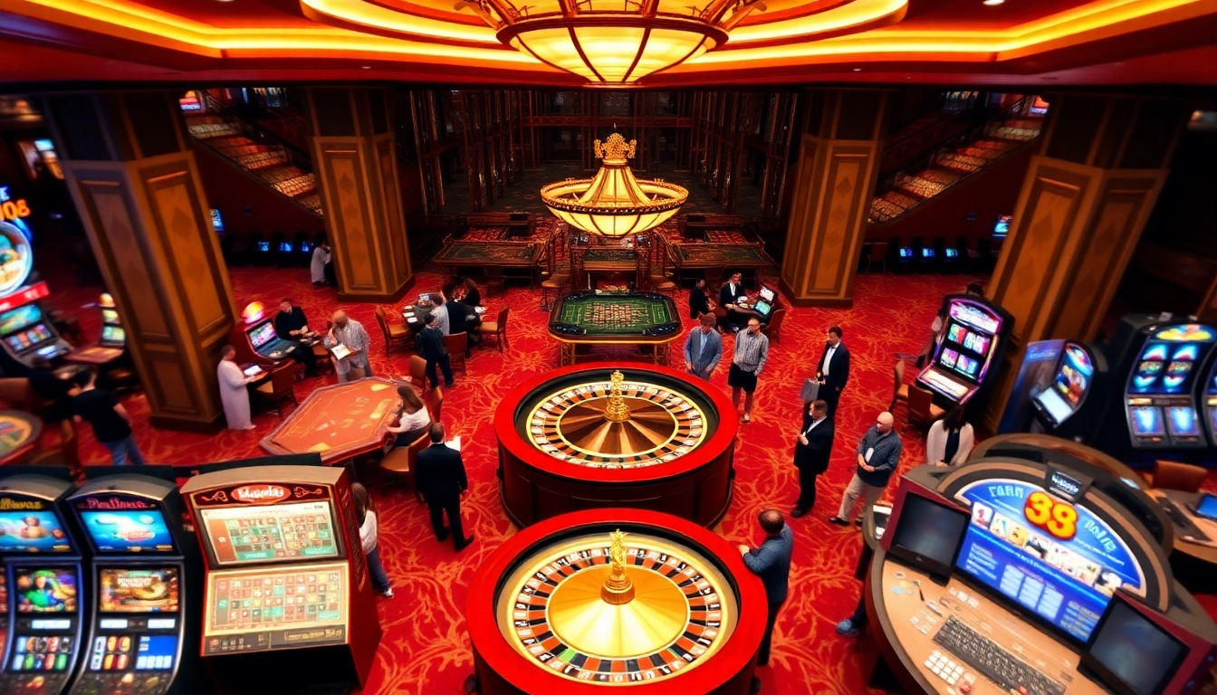 C168 OKVIP players enjoying high-stakes gaming at a luxurious casino with vibrant tables and slot machines.
