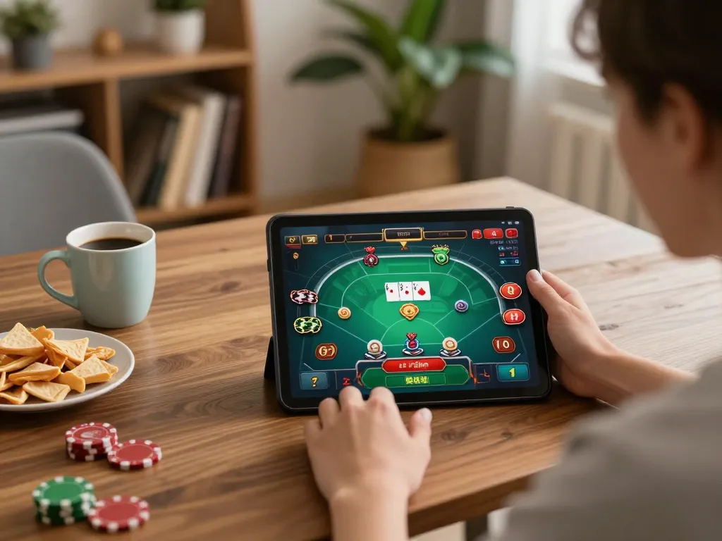 Enjoying dynamic gameplay at tg88 casino app on tablet, showcasing an engaging home gaming environment.