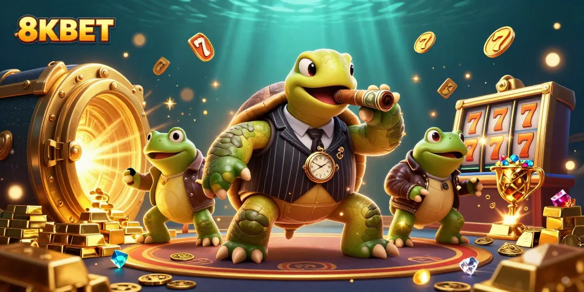 8KBET showcases a vibrant casino scene with colorful slot machines and energetic characters.