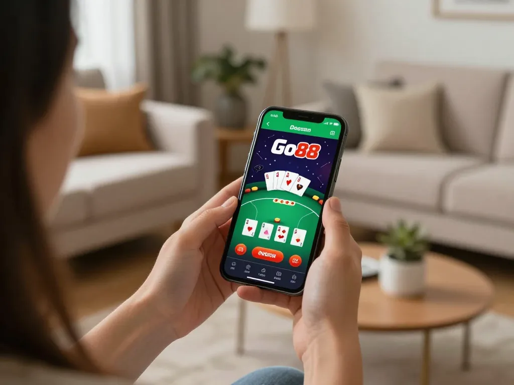 Go88 app shown on smartphone screen during casual online casino gaming at home.