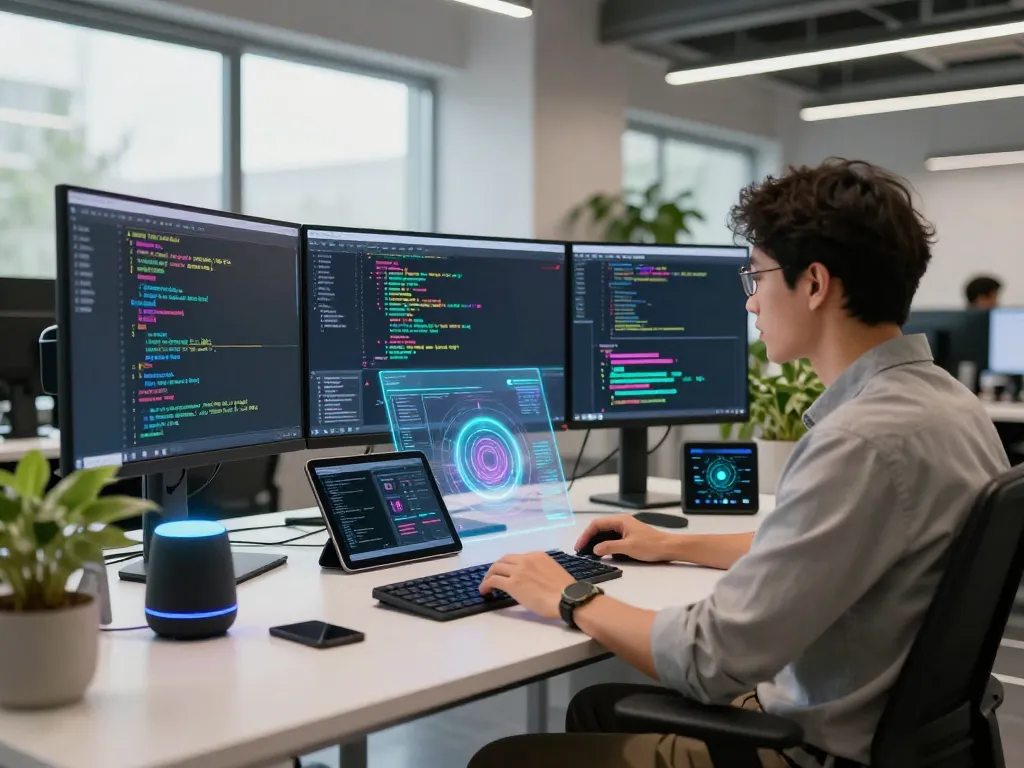 Focused developer creating innovative solutions with juicy ai technology in a modern workspace.