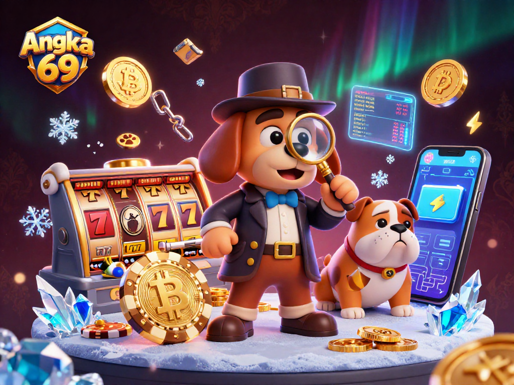 Experience Angka 69's thrilling slot action with golden poker chips and vibrant gaming elements.