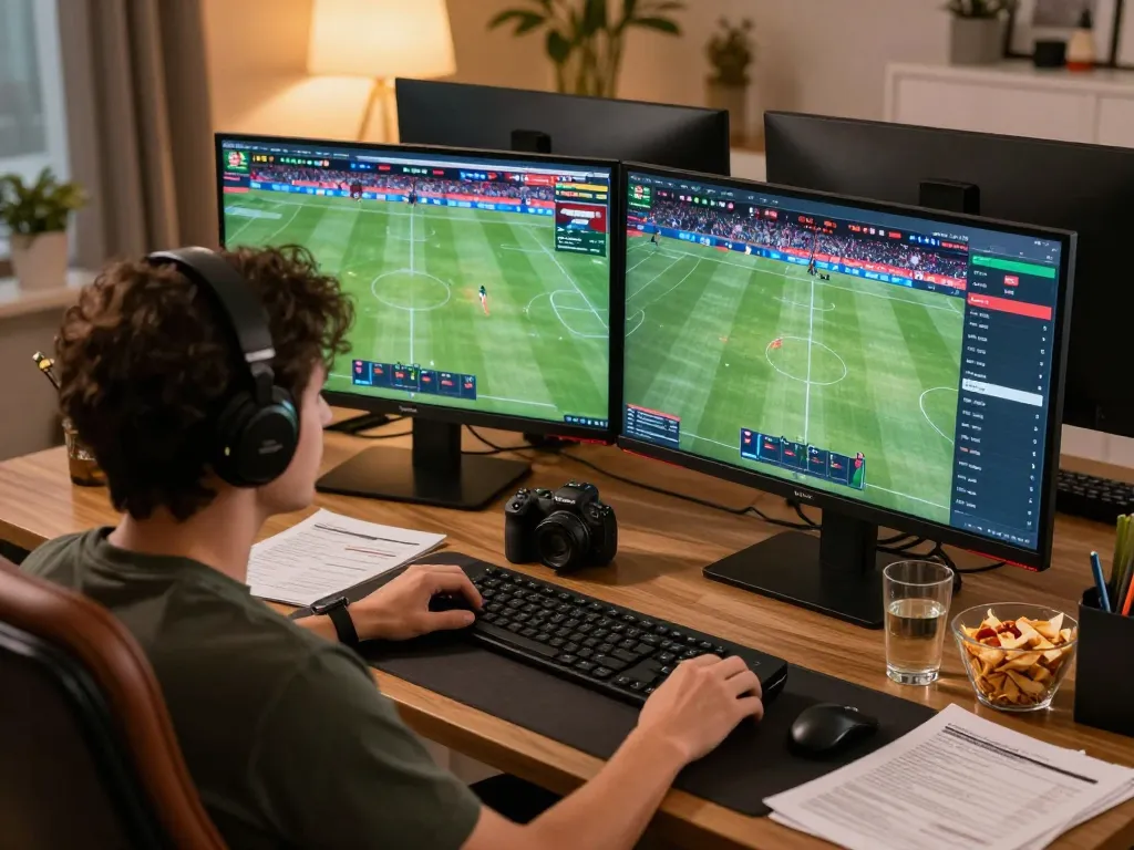 Engaging in sports betting on F168 with multiple screens displaying live games and betting odds