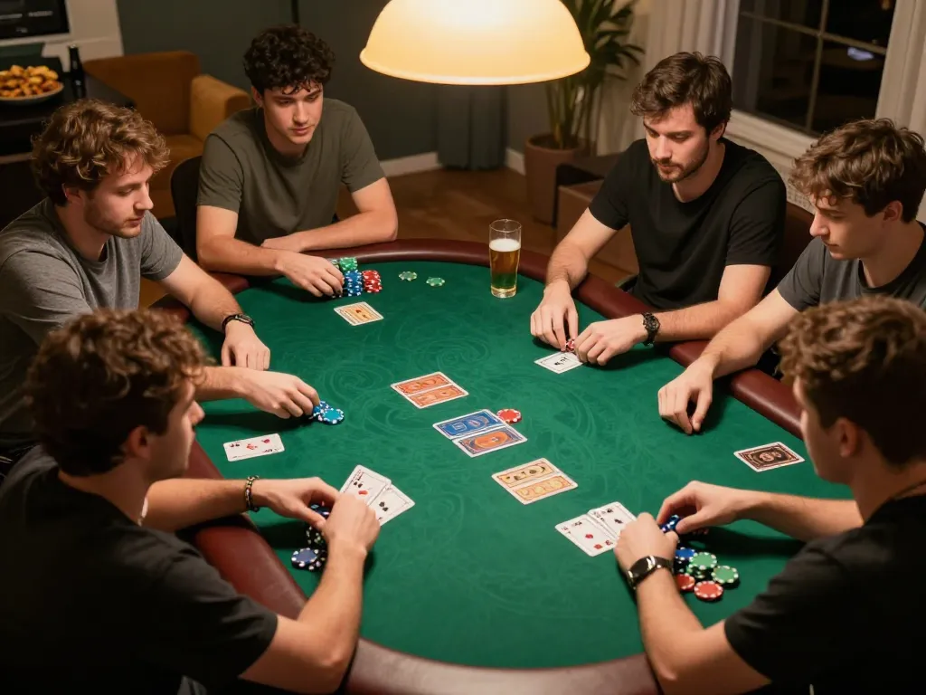 Pemain Pakibanks merencanakan strategi selama permainan poker di rumah yang berlangsung sengit, menunjukkan semangat kompetitif mereka.