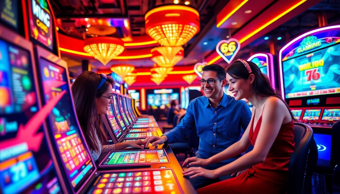 Exciting gaming atmosphere at 66club, featuring vibrant slot machines and engaged players.