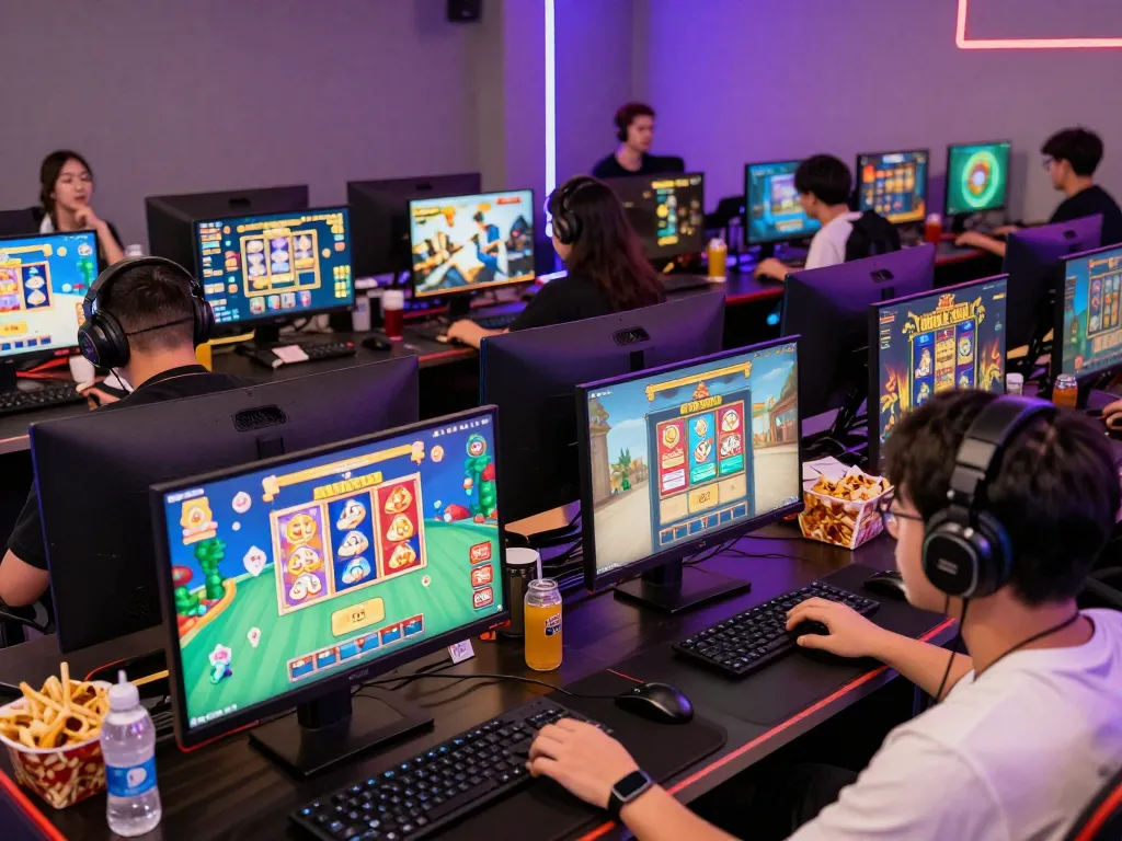 Interactive gaming scene at qnk88.com featuring diverse players engaged in exciting games.