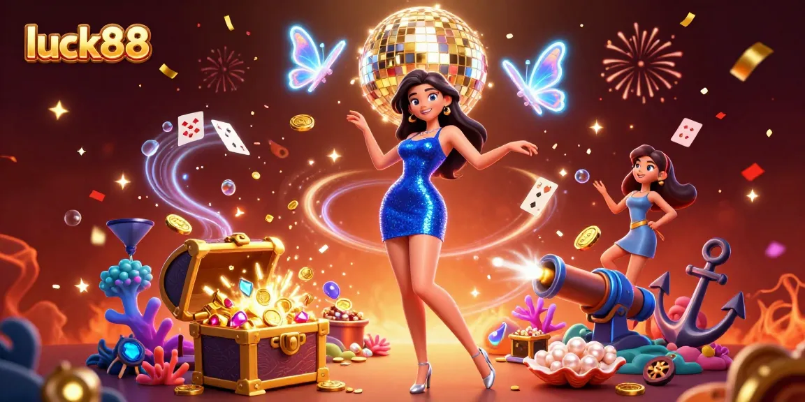 Experience the excitement of luck88 with vibrant 3D casino elements and celebratory visuals, perfect for action-packed gaming.