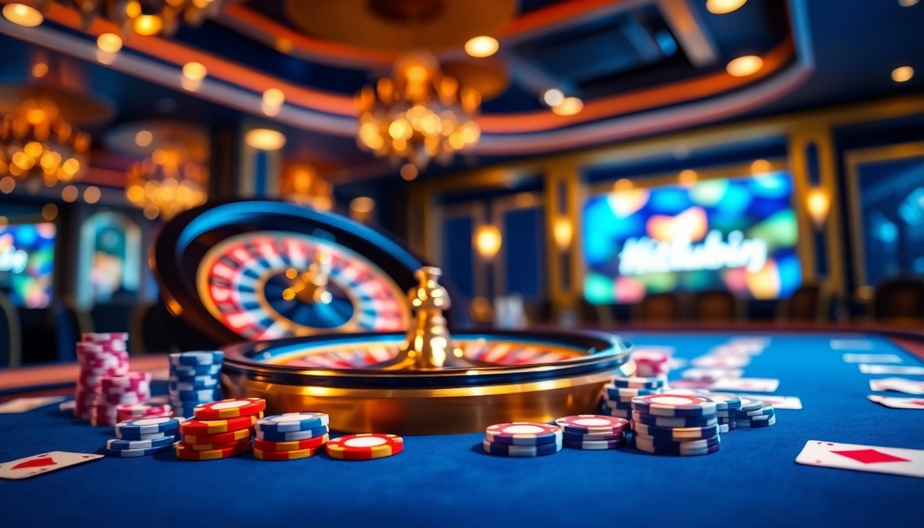 Experience the thrill of winning at Hitclubbin with a luxurious casino atmosphere featuring poker chips and roulette.