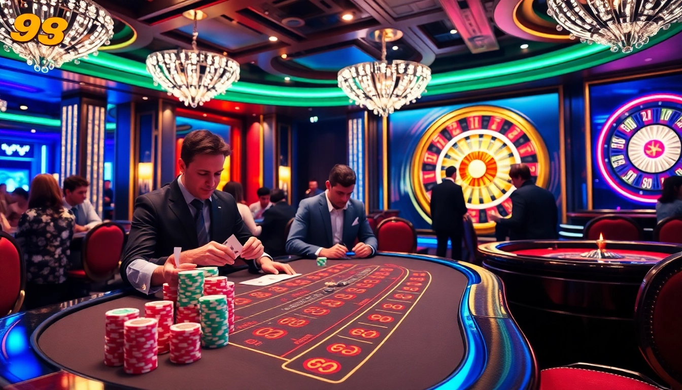 Experience the thrill of winning at 98win com blackjack tables with vibrant chips and a lively atmosphere.