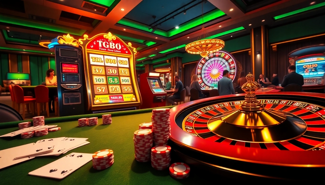 Experience the thrill of winning at tg88 with a luxurious casino scene featuring cards and jackpot slots.