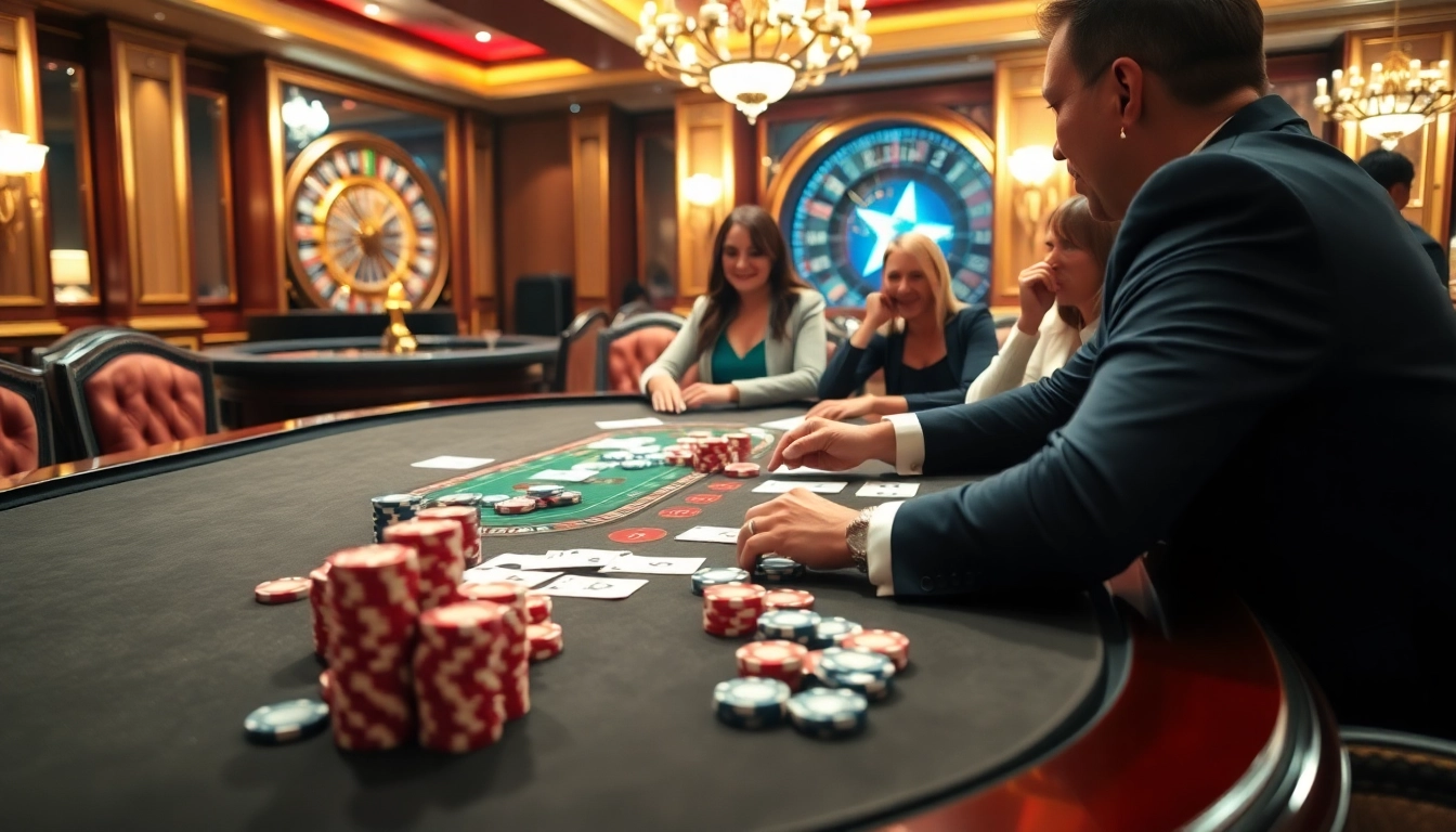 Engage in thrilling poker action at https://urr88.com/ with vibrant chips and a dealer.