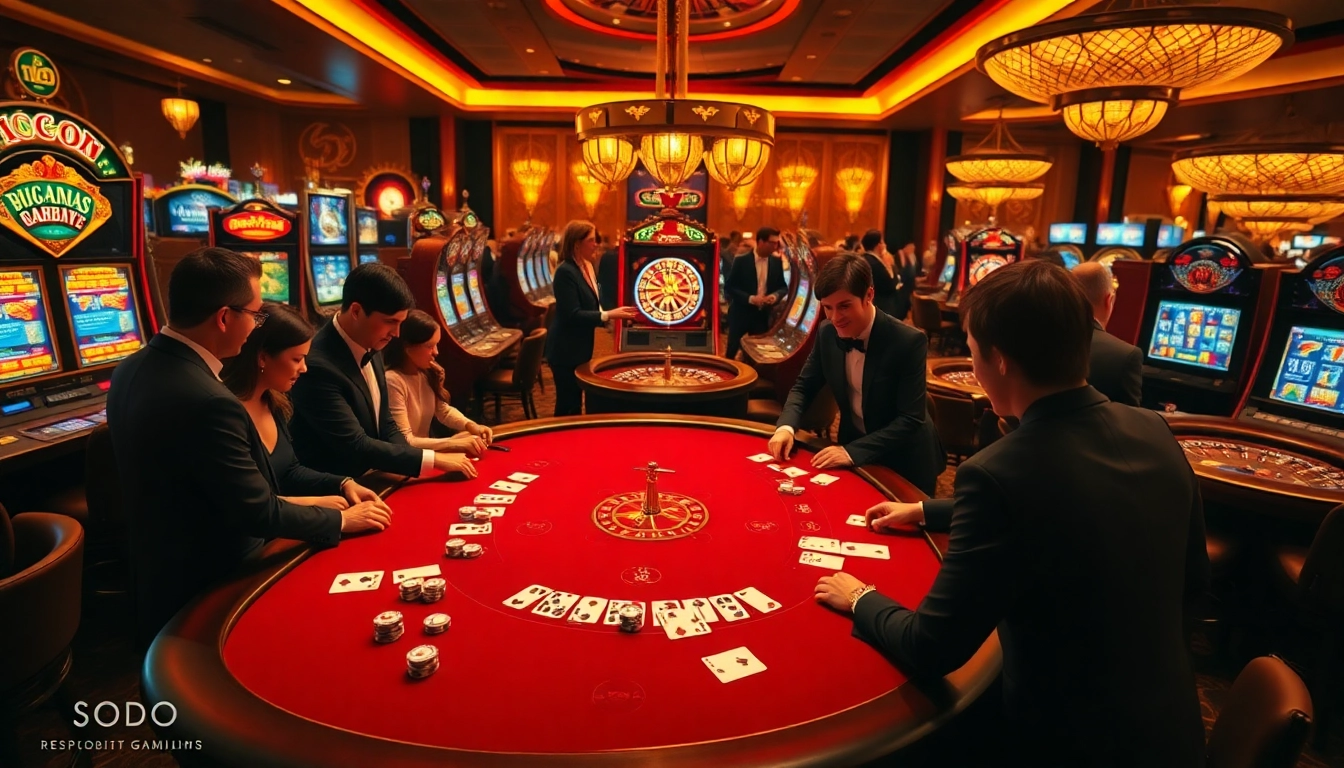 SODO casino scene with engaging poker players and vibrant slot machines highlighting thrilling moments.