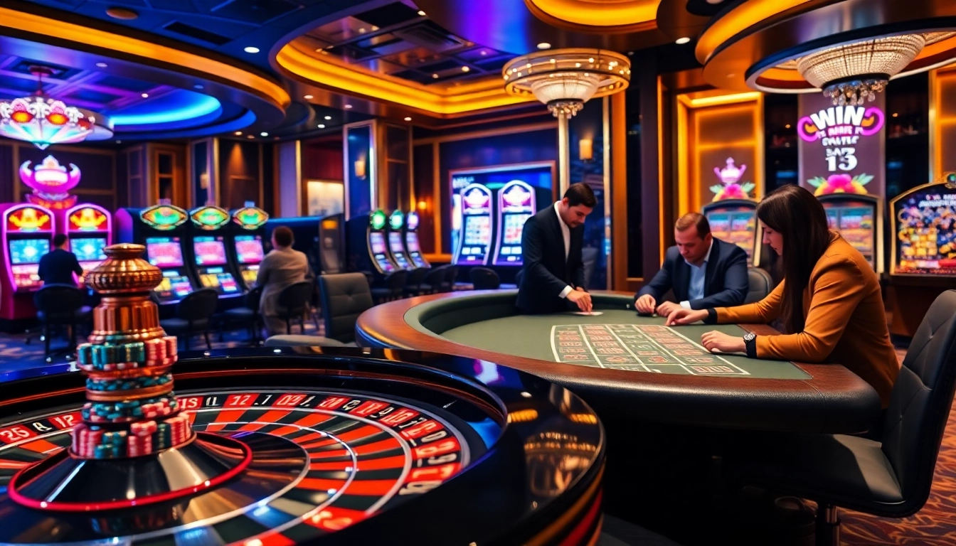 Gamblers strategizing at a luxurious casino table, capturing the thrill of win 13 in an exciting gaming atmosphere.