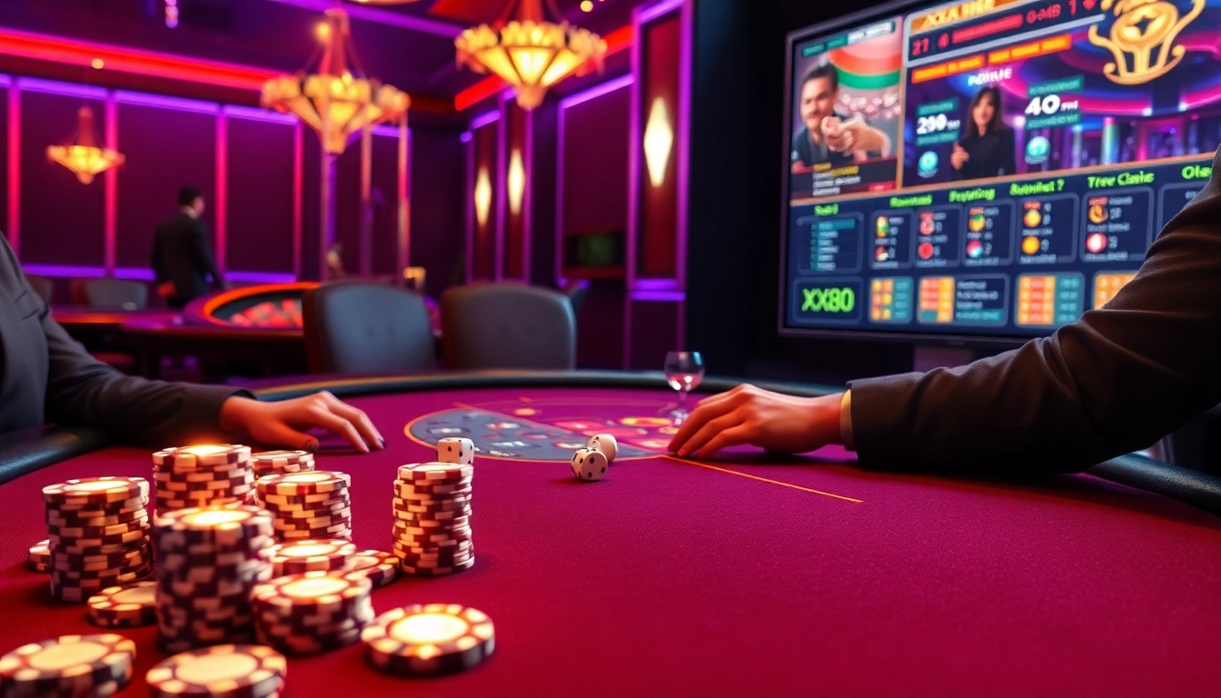 Experience thrilling gameplay at trang chủ xx88, featuring an elegant casino scene with blackjack and roulette.