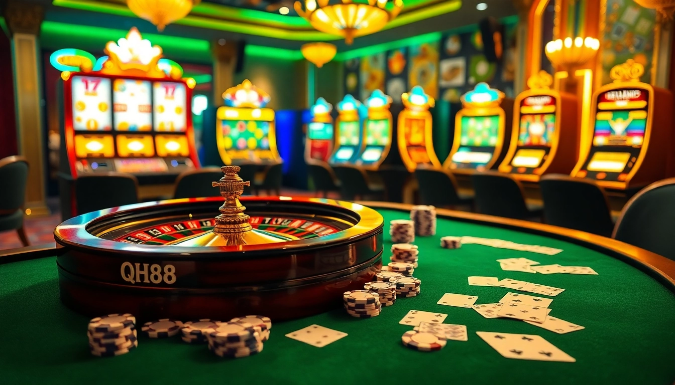 Experience the excitement of qh88 with vibrant casino tables and engaging gaming elements.