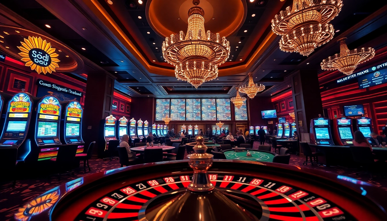 SODO CASINO features an exciting scene with vibrant slot machines and active poker tables.