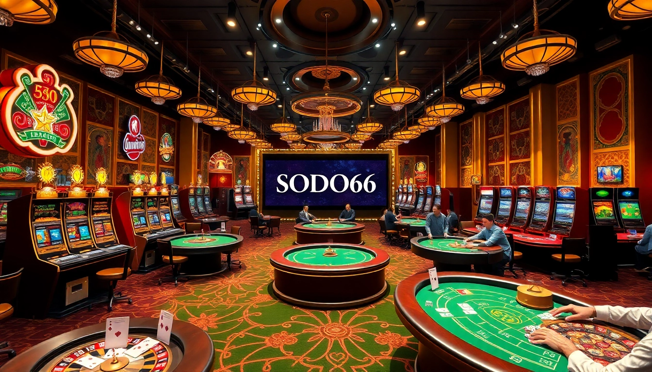 SODO66 casino floor featuring vibrant gaming tables and engaged players immersed in excitement.