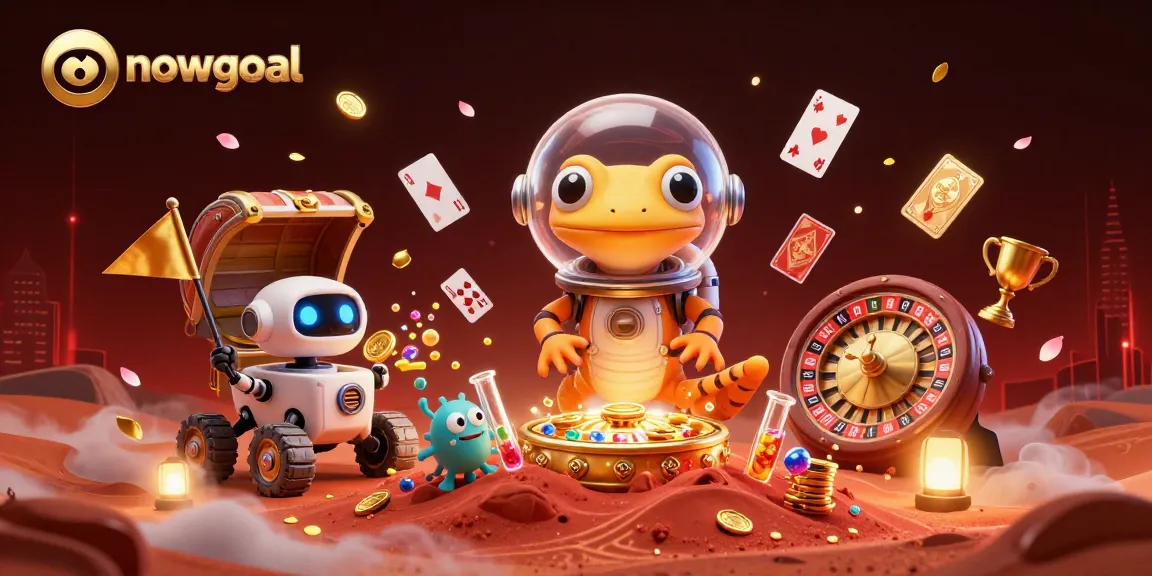 Engage with Nowgoal's dynamic casino experience featuring a Martian gecko discovering golden treasures.