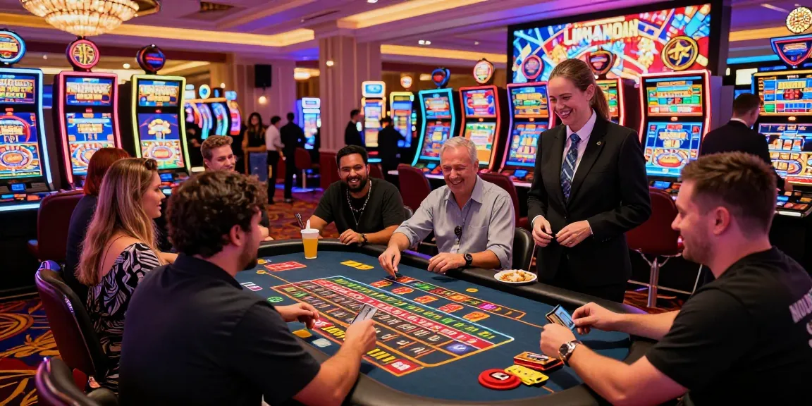 Exciting casino gaming atmosphere featuring players using credit cards at various games, highlighting casinos that accept credit cards.