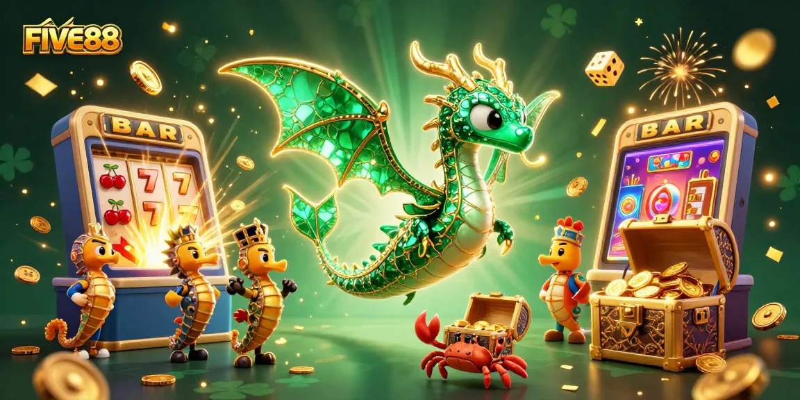 Experience the excitement of FIVE88 with vibrant treasures and dynamic gaming elements in a mythical underwater world.