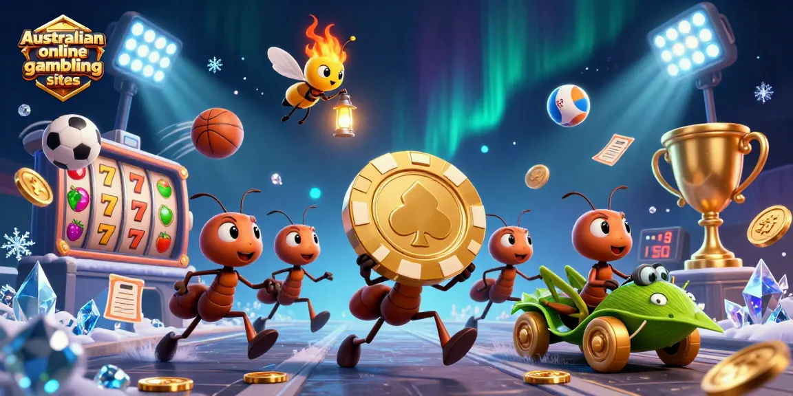 Experience thrilling action with Australian online gambling sites as ants transport a massive poker chip.