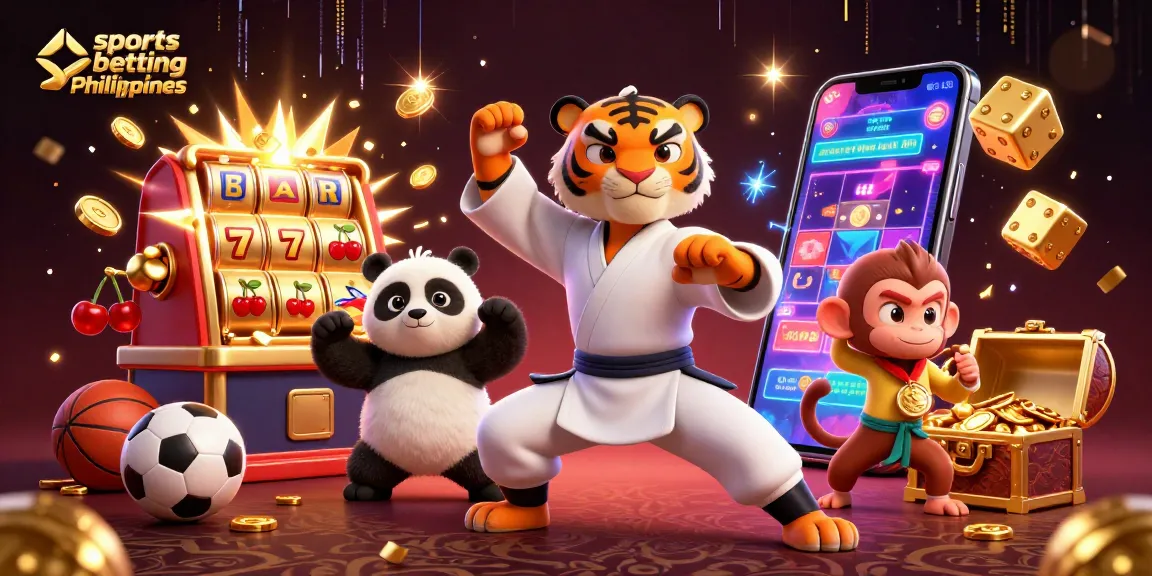 Experience thrilling sports betting Philippines with a dynamic scene of animated characters and casino games.