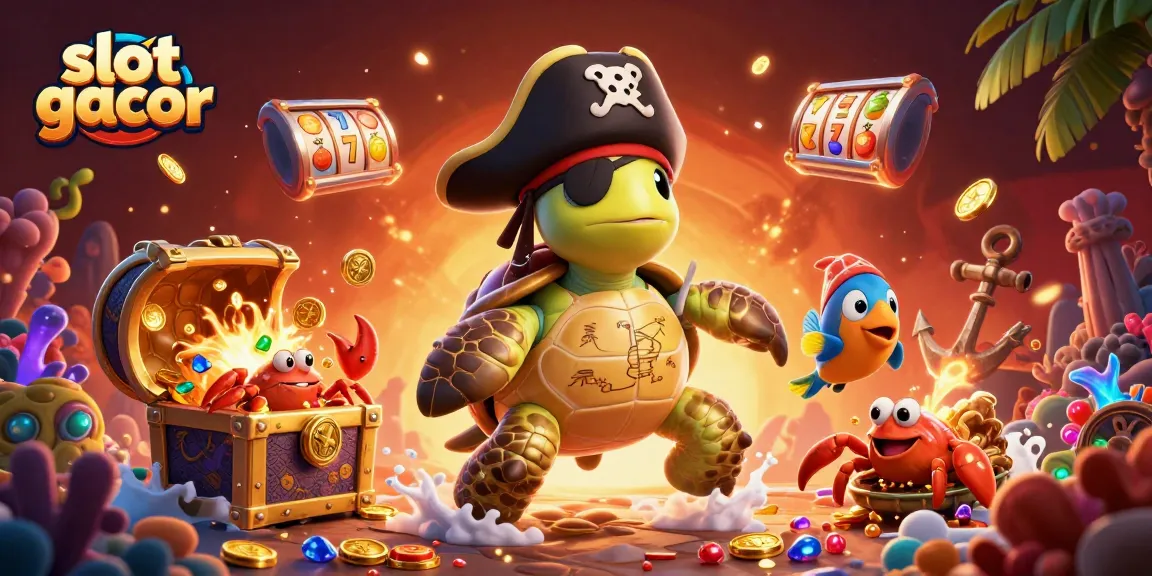 Engage in slot gacor fun with a turtle pirate, crab, and vibrant underwater treasures.